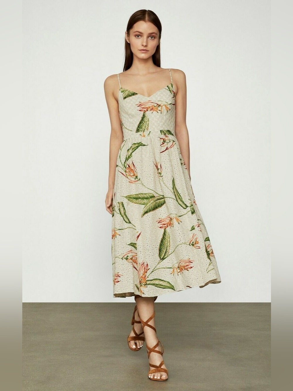 BCBGMAXAZRIA NWOT Paradise Print Eyelet Midi Dress